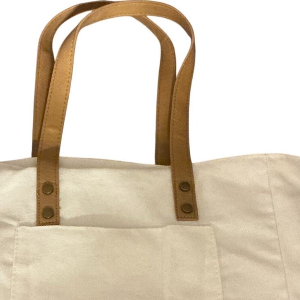 Cozy Earth Cream Canvas Tote Bag Tan Handles Minimalist Everyday Carryall - Picture 3 of 8